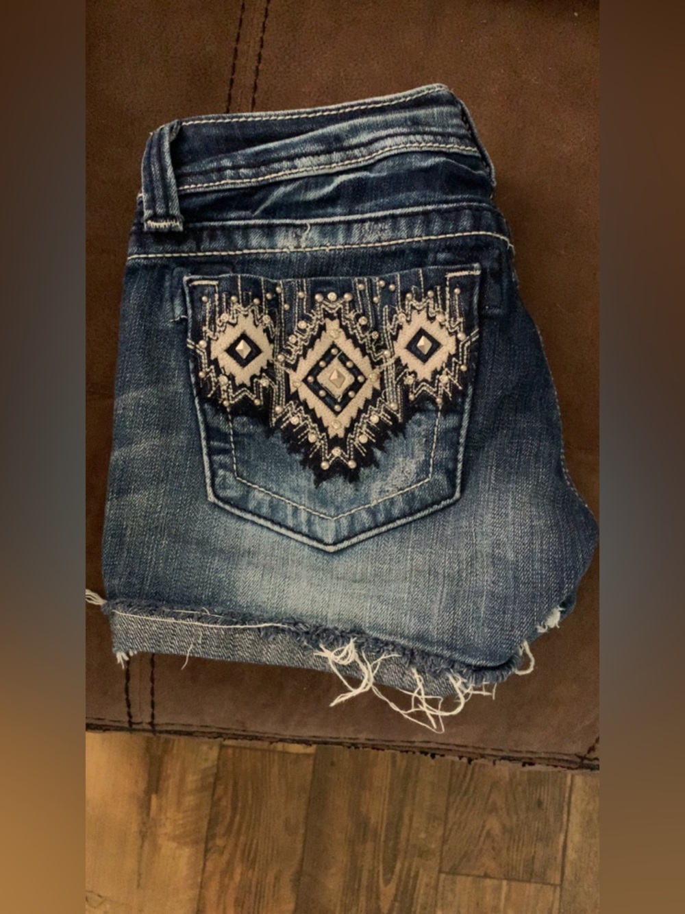 Miss Me Medium Blue Denim Ankle Shorts with Embroidered Pocket